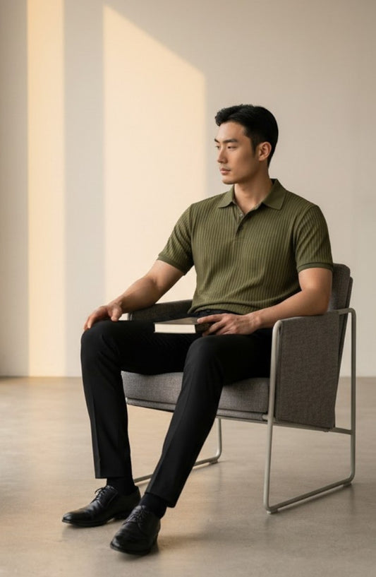 Sorrento Ribbed Knit Polo - Olive