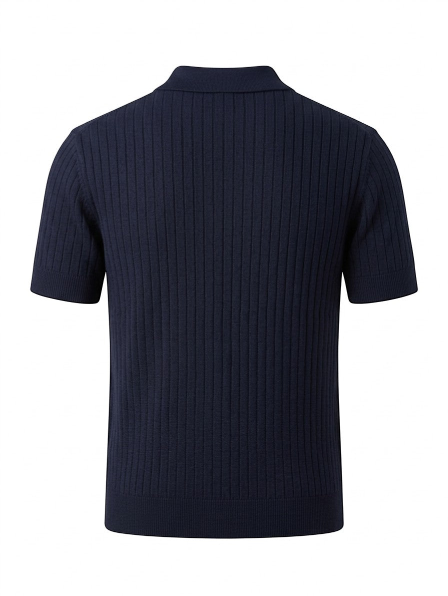 Monza Ribbed Knit Polo - Navy