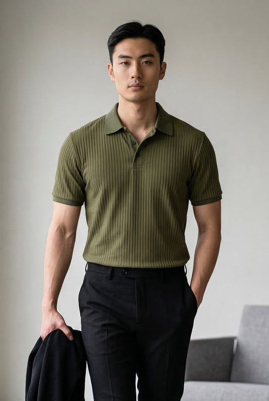 Sorrento Ribbed Knit Polo - Olive