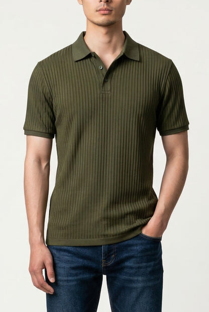 Sorrento Ribbed Knit Polo - Olive