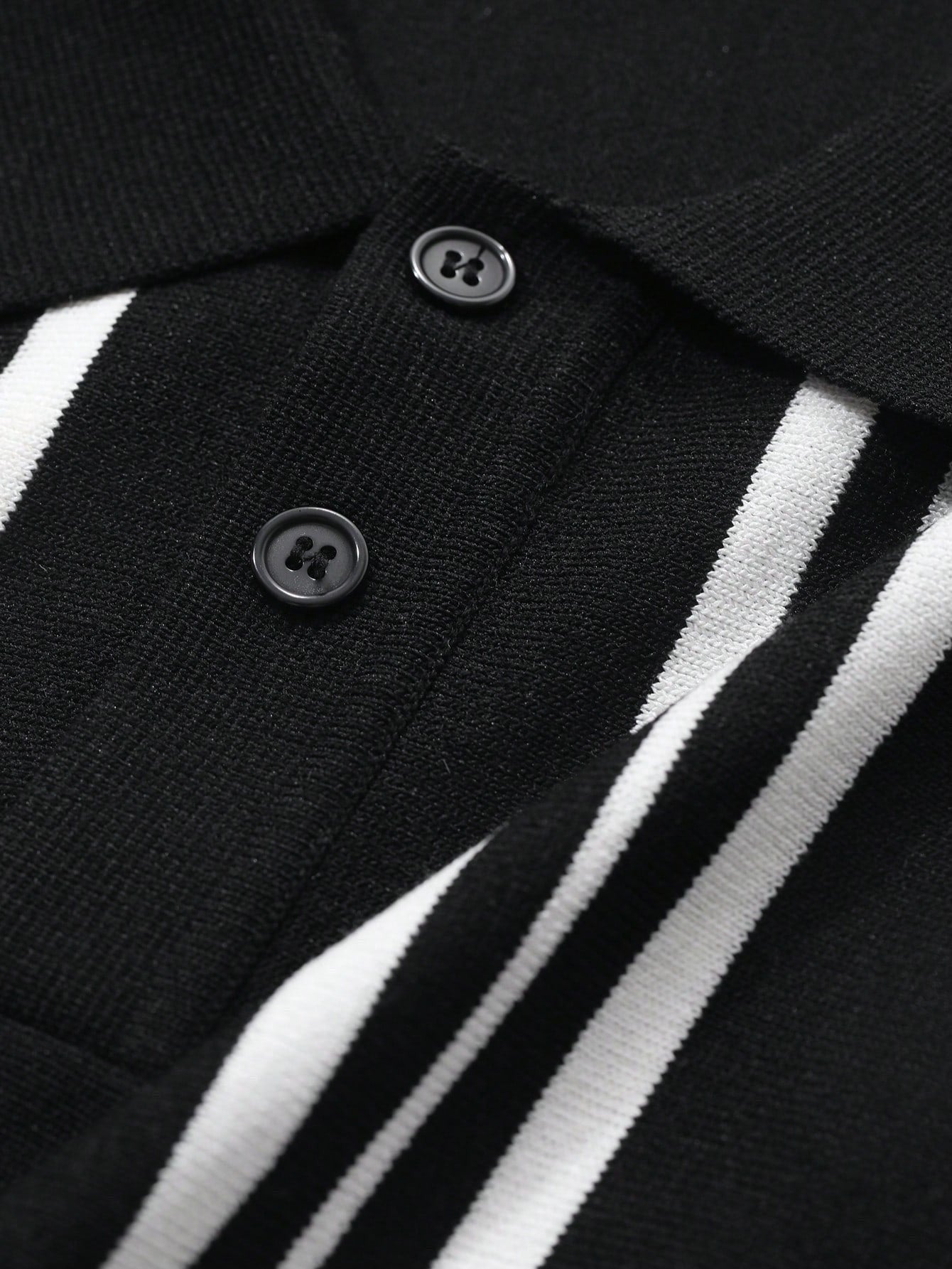 Monaco Striped Knit Polo - Black