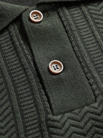 Positano Textured Knit Polo - Forest Green