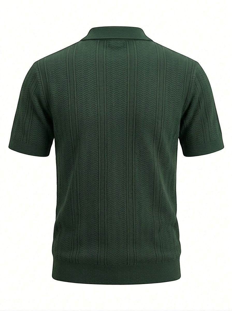 Positano Textured Knit Polo - Forest Green