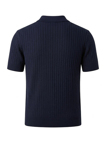 Monza Ribbed Knit Polo - Navy