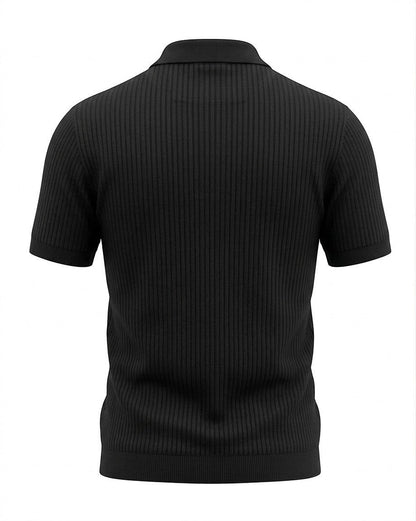 Amalfi Ribbed Knit Polo - Black