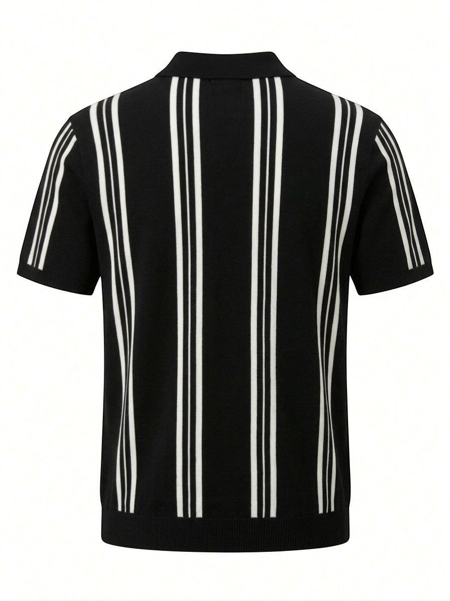 Monaco Striped Knit Polo - Black