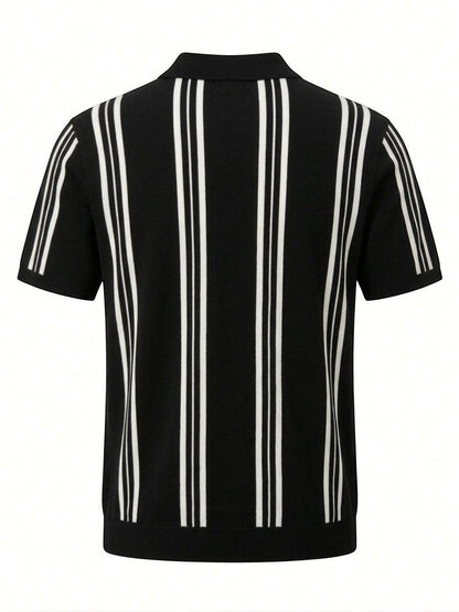 Monaco Striped Knit Polo - Black