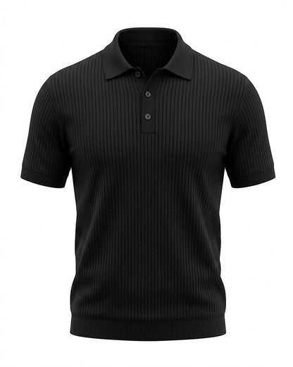Amalfi Ribbed Knit Polo - Black