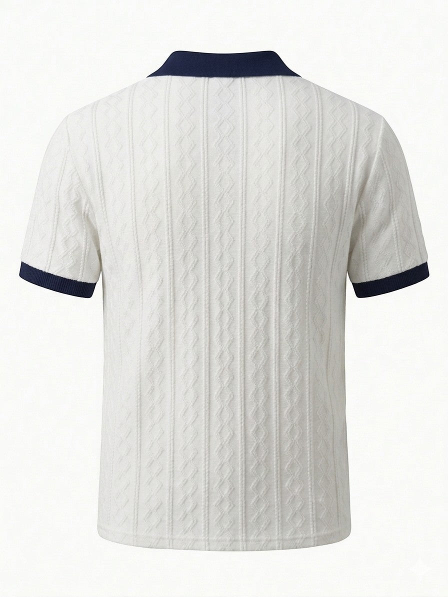 Como Textured Knit Polo - White/Navy