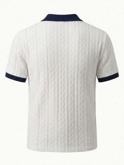 Como Textured Knit Polo - White/Navy