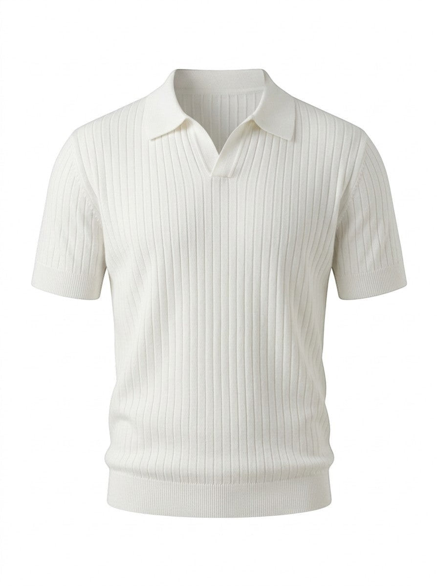 Lugano Ribbed Knit Polo - White