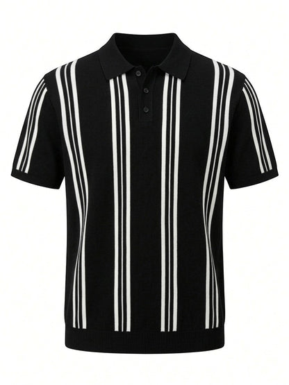 Monaco Striped Knit Polo - Black
