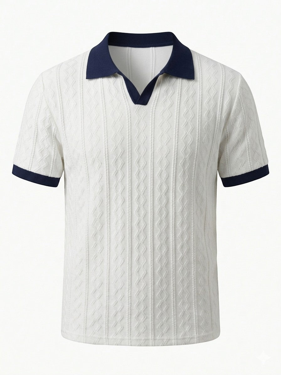 Como Textured Knit Polo - White/Navy