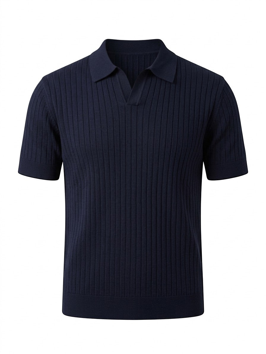 Monza Ribbed Knit Polo - Navy