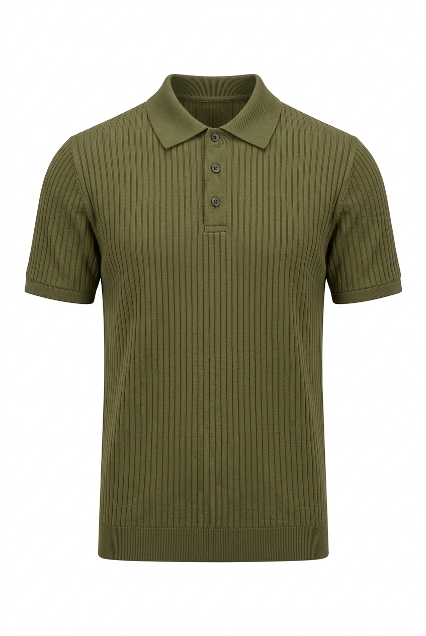 Sorrento Ribbed Knit Polo - Olive