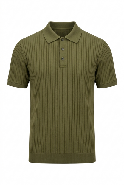 Sorrento Ribbed Knit Polo - Olive