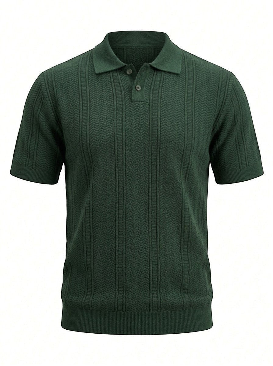 Positano Textured Knit Polo - Forest Green