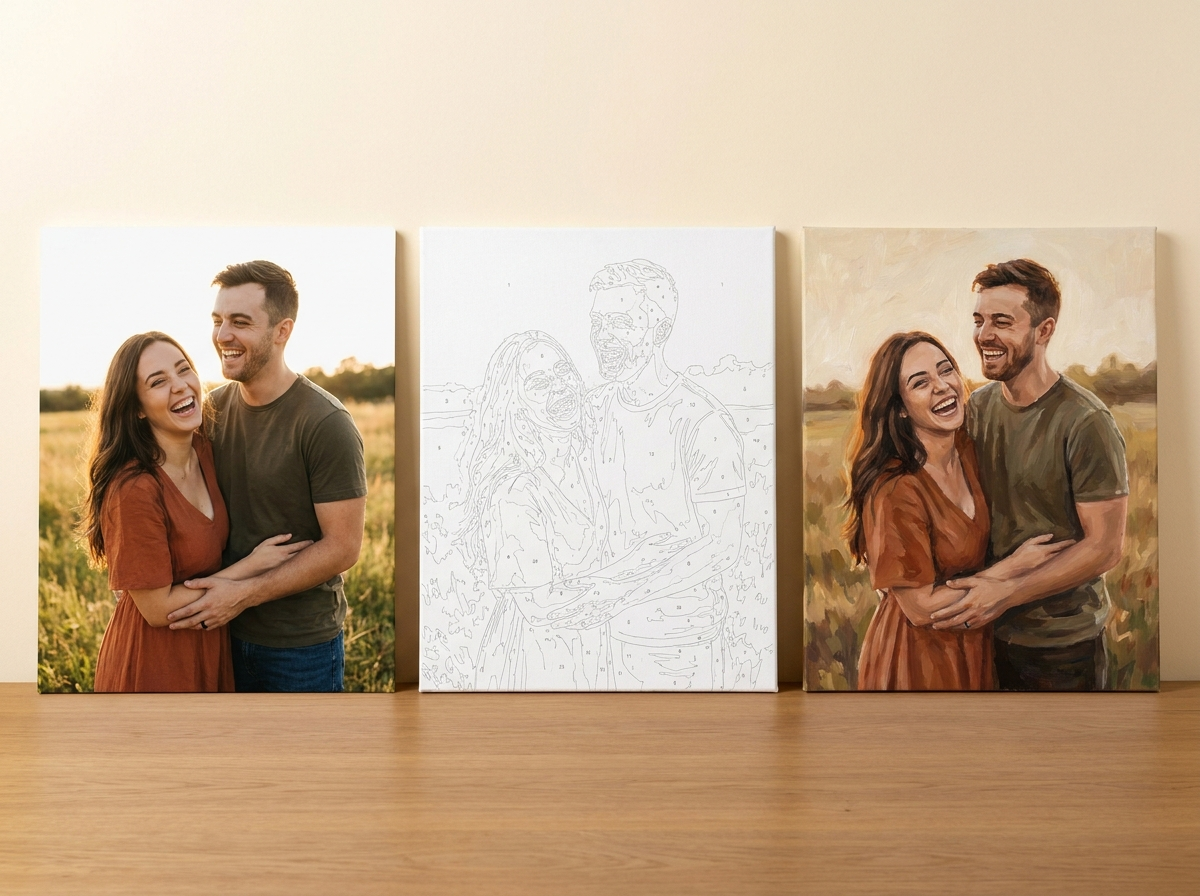 Photo transformed into numbered canvas and finished painting