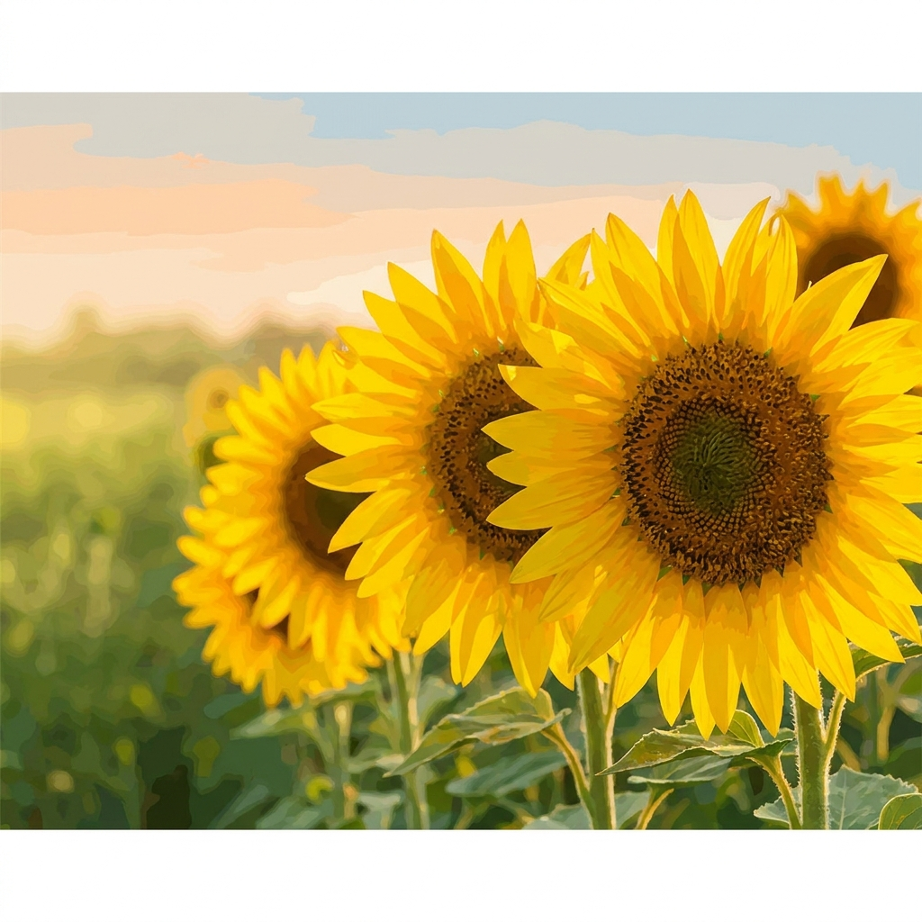 Paint-by-numbers kit of a row of golden sunflowers